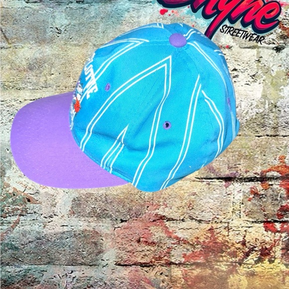 Vintage Rare NBA Charlotte Hornets Pinstripe Two Tone Starter Snapback Hat - Picture 2 of 7
